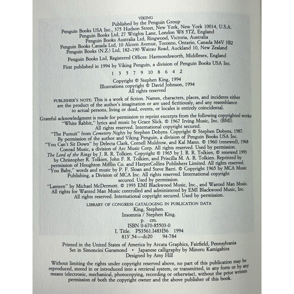 Insomnia by Stephen King Vintage 1994 Viking First Edition Hardback Book - Picture 6 of 9